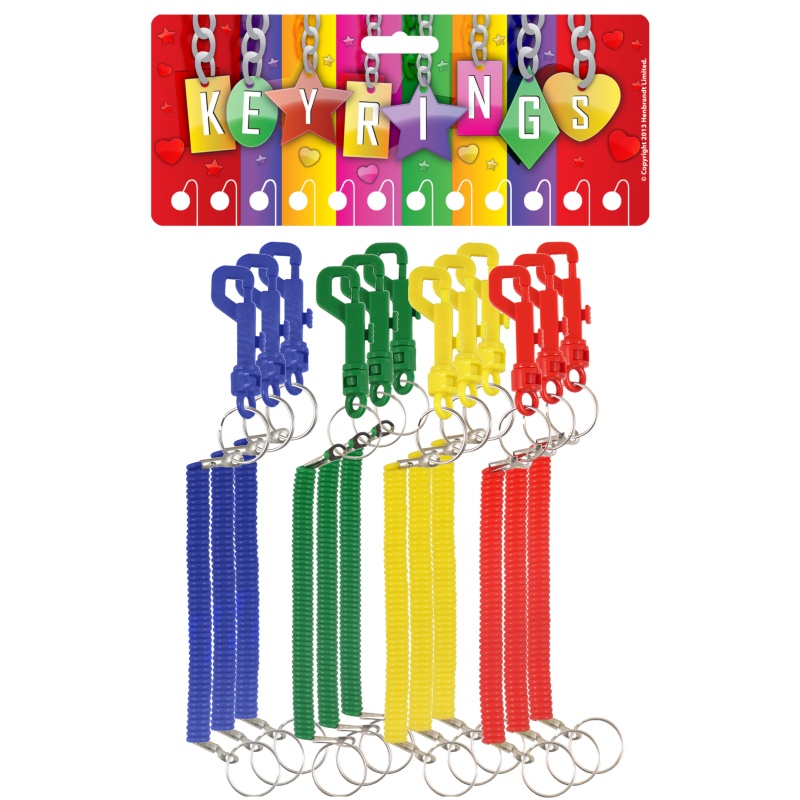 12 x Spiral Plastic Keyrings With Hook & Ring - Wholesale Bulk Buy